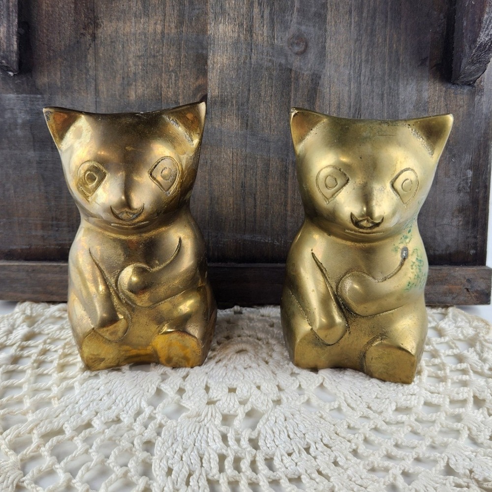 Vintage Brass Panda Bear Figurines Set of 2 Mid Century Animal Decor Statues